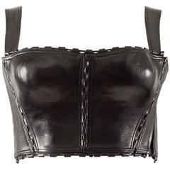 Alaia Spring-Summer 1992 black leather lace up bra