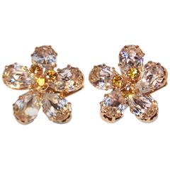Charming 1950's Austrian Crystal Rhinestone Flower Earrings