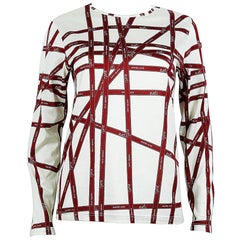 Hermès Off-White & Burgundy Bolduc Ribbon Print T-shirt