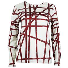 Hermès Off-White & Burgundy Bolduc Ribbon Print T-shirt 8