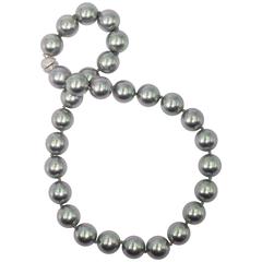 Magnificent French Faux 20 MM Size Tahitian Gray Pearl Opera Length Necklace 12