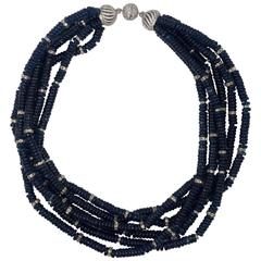 Vintage Bergdorf Goodman Chic Faux Sapphire Crystal Rondel Twist Collar Necklace 2