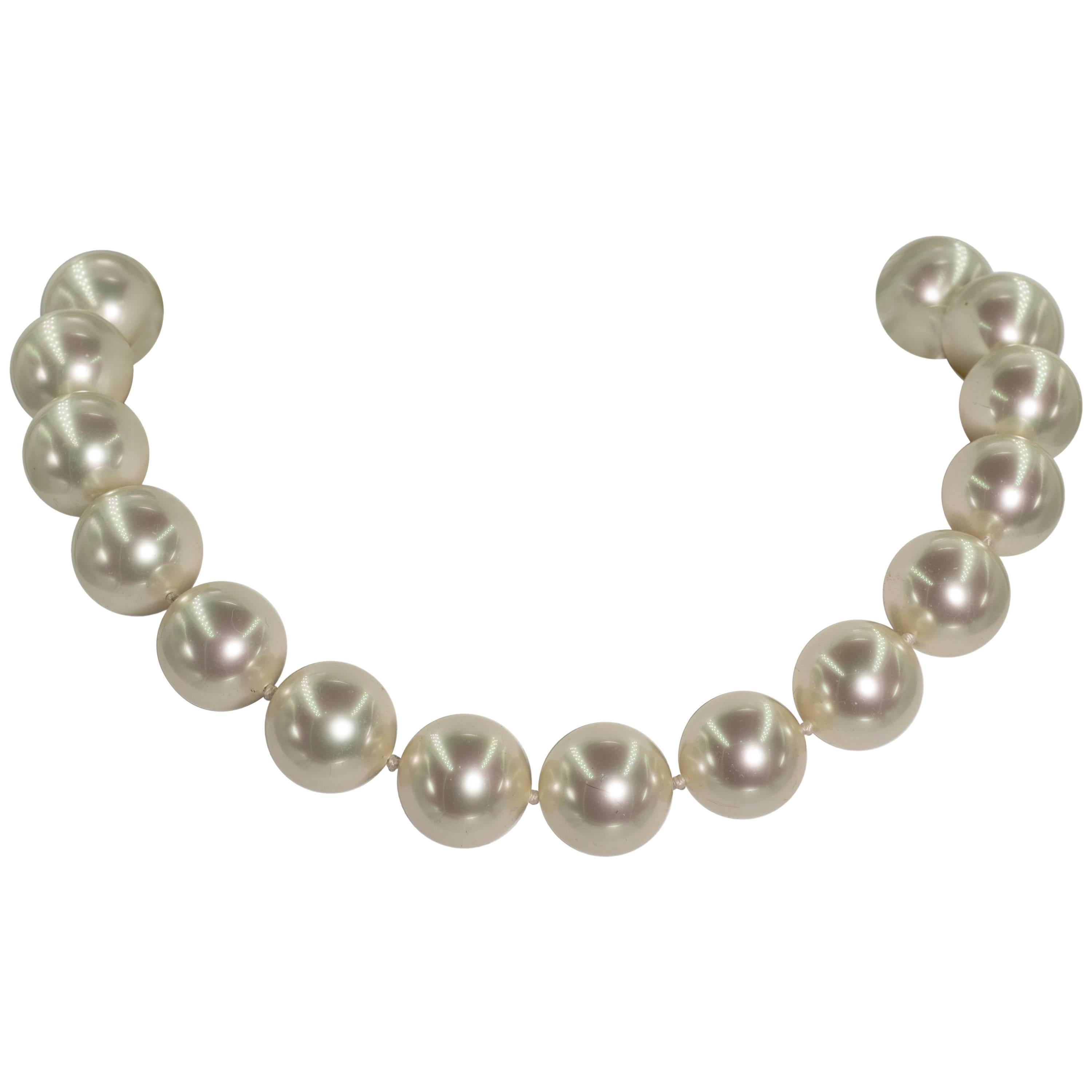 Theresa May Style Faux 20 MM Size  White South Sea Color Pearl Choker Necklace