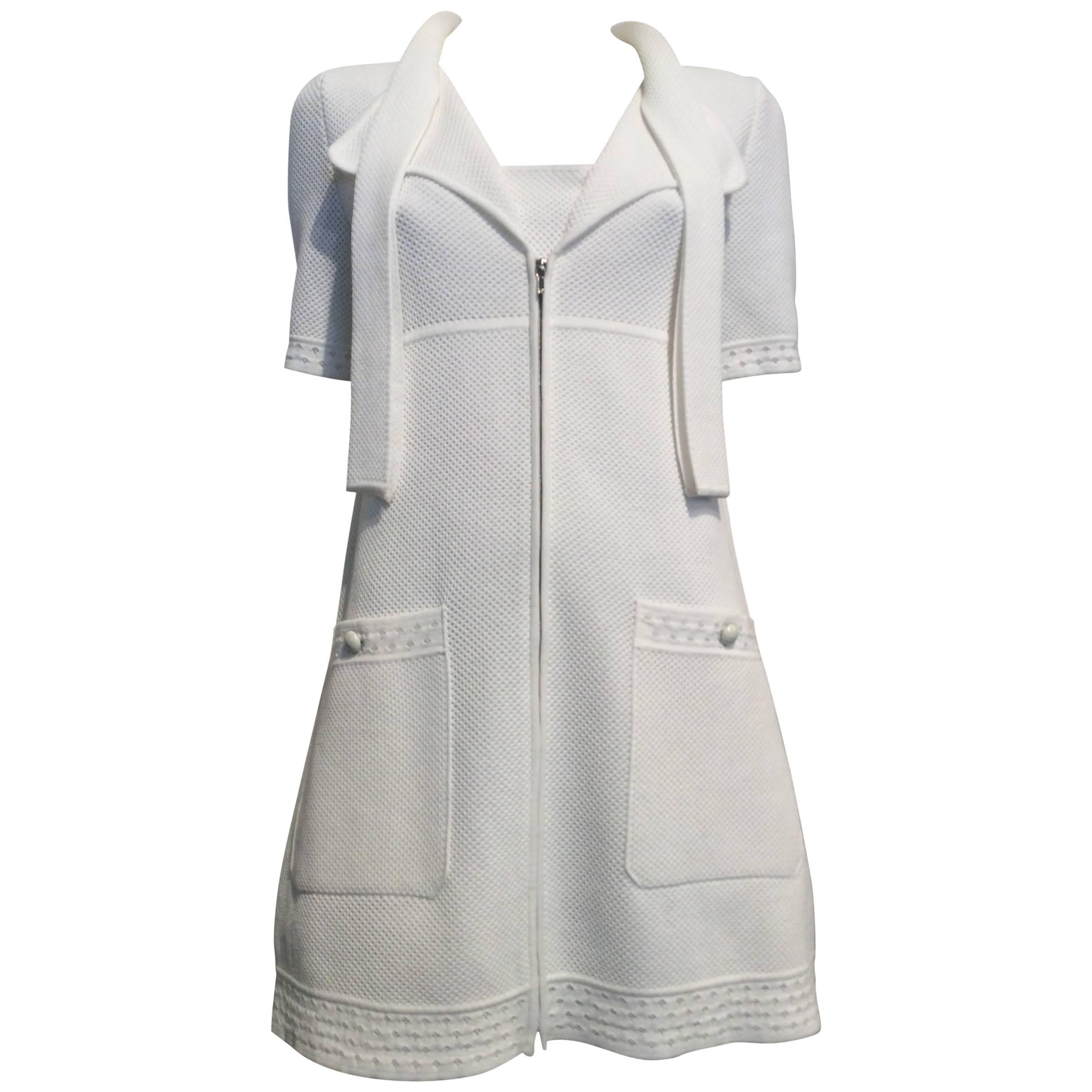 Chanel White Cotton Pique Dress Size 6