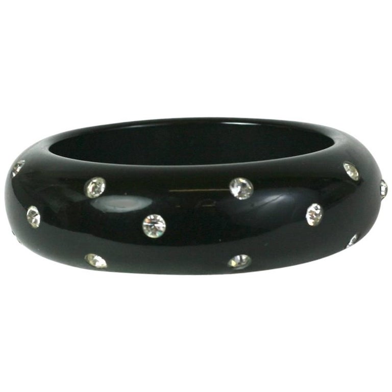 Black Bakelite Bangle with Crystals at 1stDibs | black bakelite bracelet, bakelite  bangle bracelets