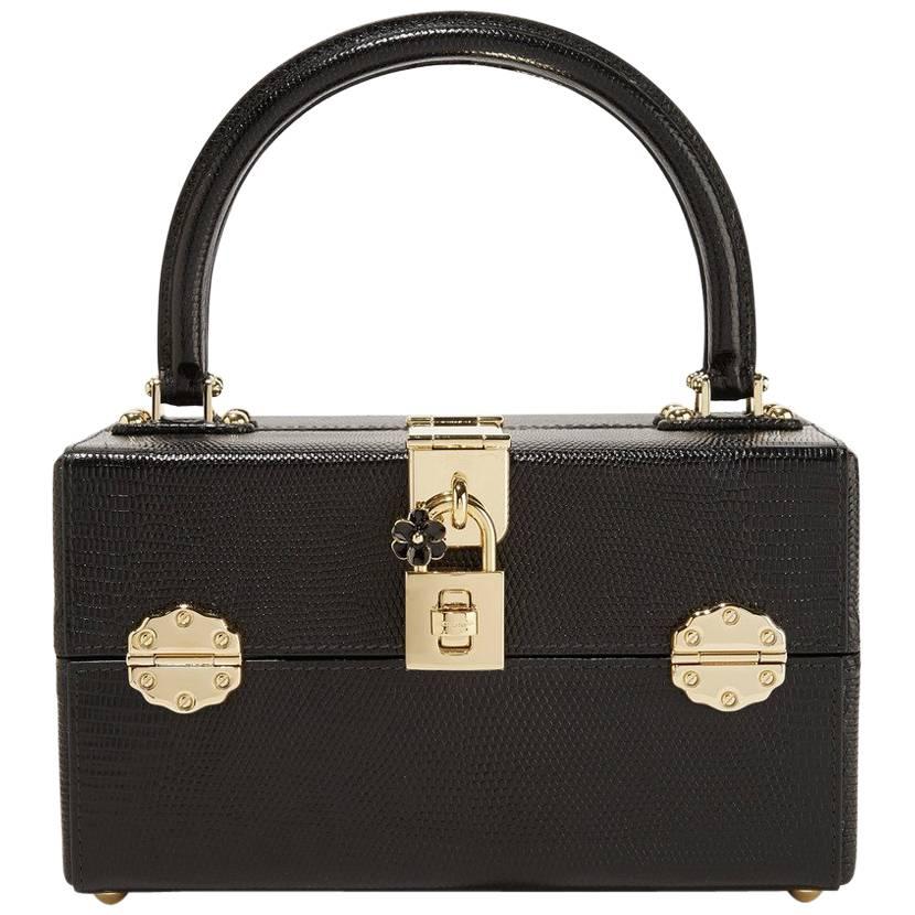 Dolce & Gabbana NEW Black Leather Jewelry Vanity Top Handle Satchel Bag