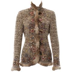 Iconic Oscar de la Renta Campaign Runway Beaded Fur Boucke Wool Jacket size 6 1