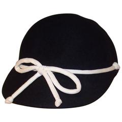 Vintage C.1960 Henry Pollak Black Wool & White Pique Cap Style Hat