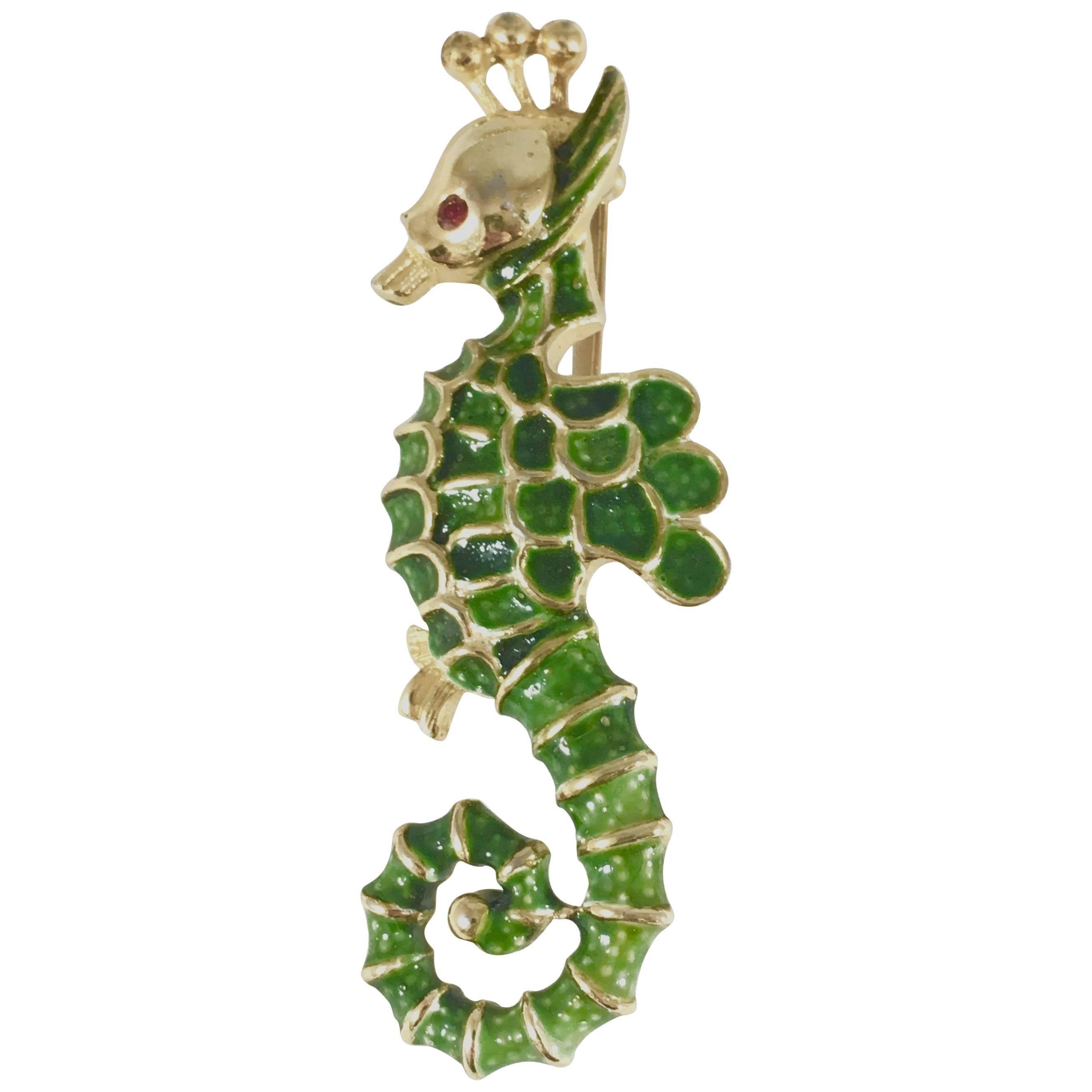 Kenneth Jay Lane Sea Horse Brooch, 1960s  For Sale