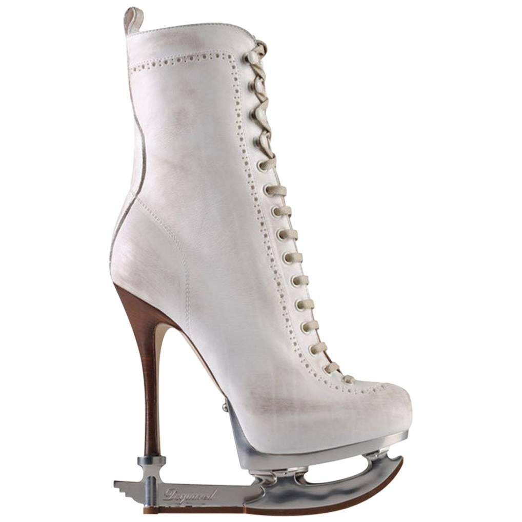 New DSQUARED2 *SKATE MOSS* Runway Ice Skate White Ankle Leather Boots It 39 