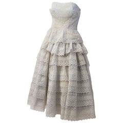 50s Pale Blue Silk Chiffon Tiered Gown 11