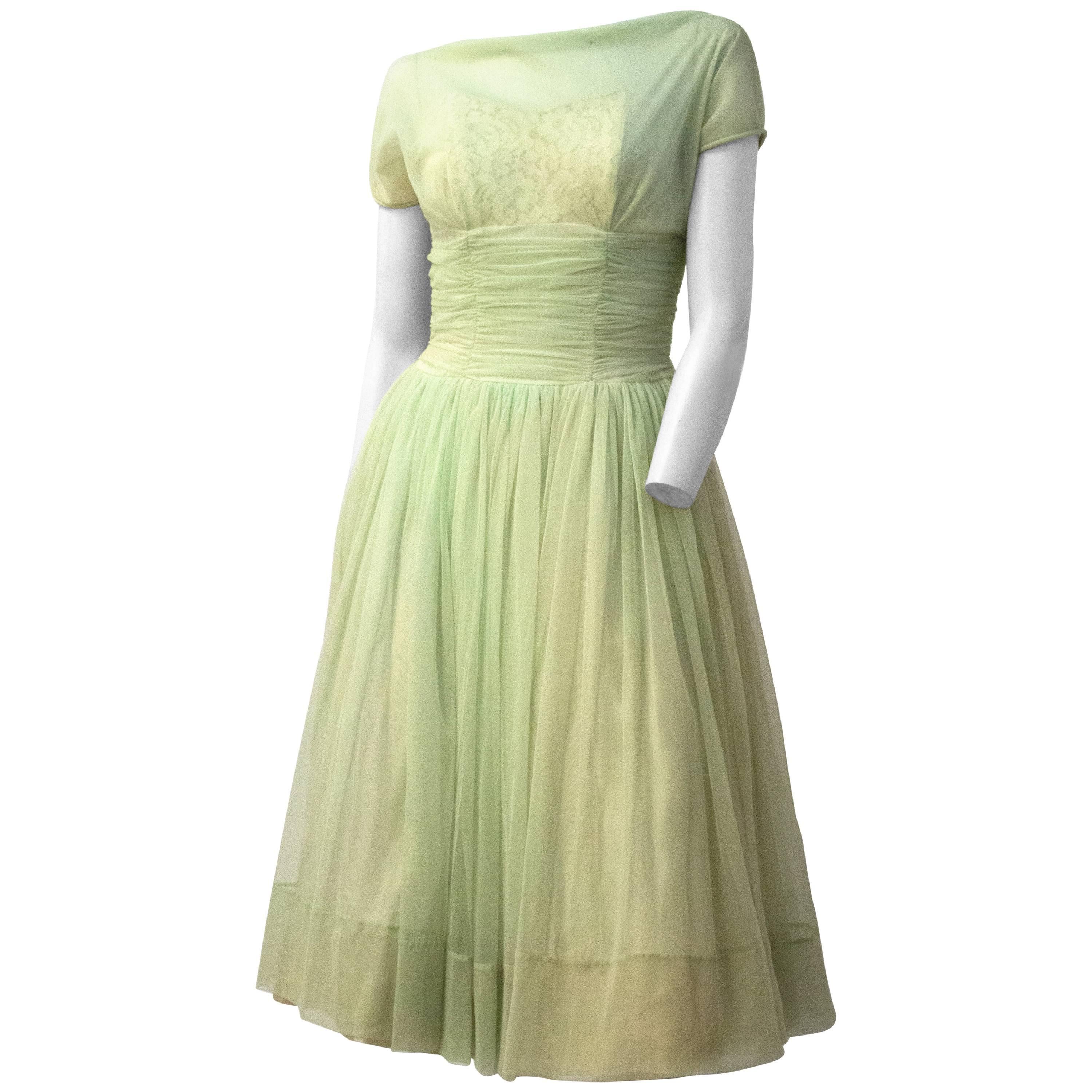 50s Pale Green Chiffon Party Dress