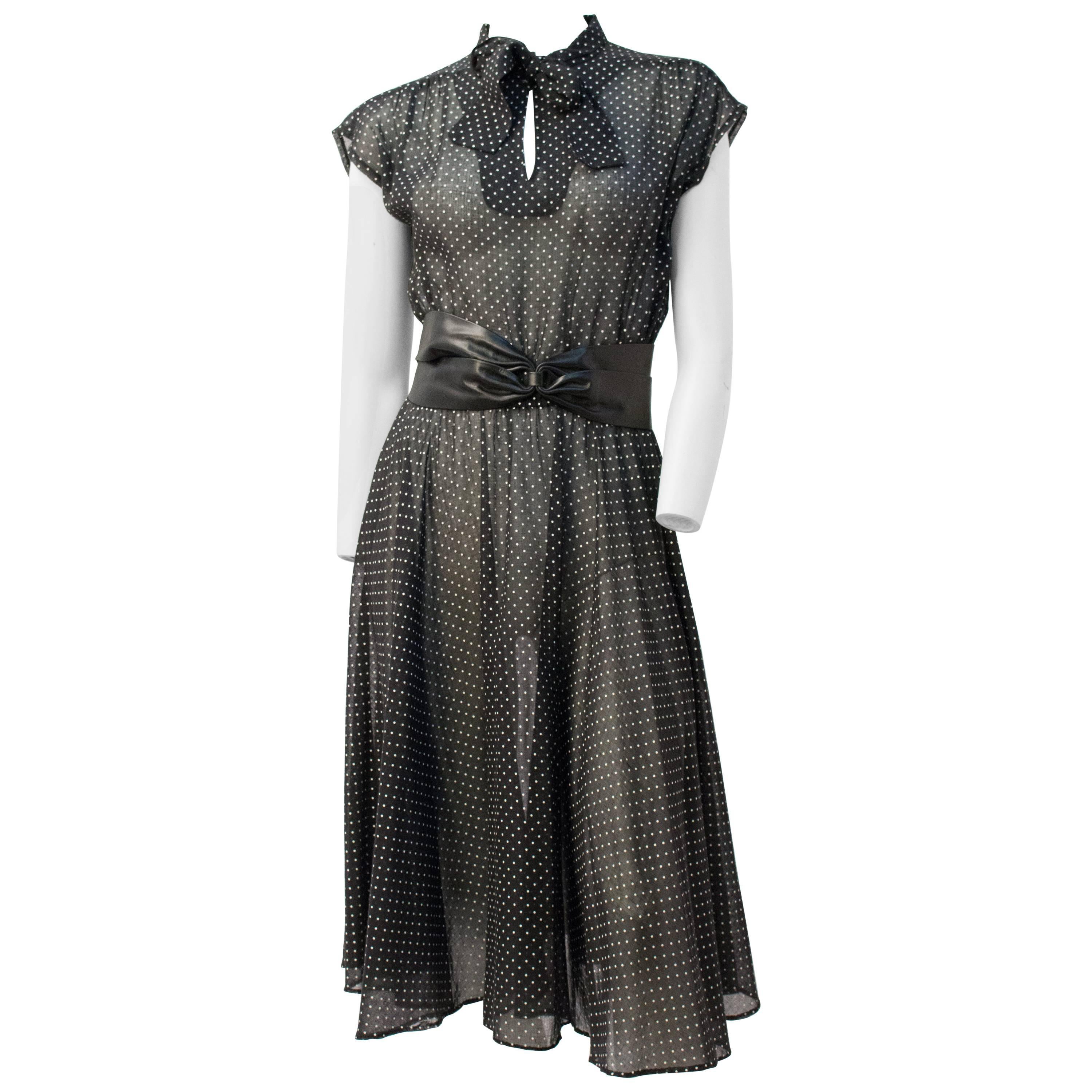 70s Black Sheer Dot Dress