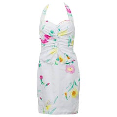 Retro 1980's Ungaro White Floral Halter Dress