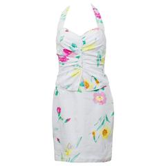 1980's Ungaro White Floral Halter Dress 11