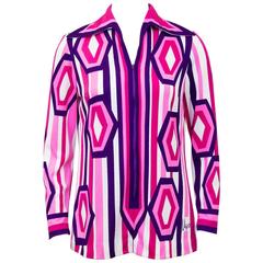 1960's Vera Super Mod Pink, Purple and White Graphic Tunic 1