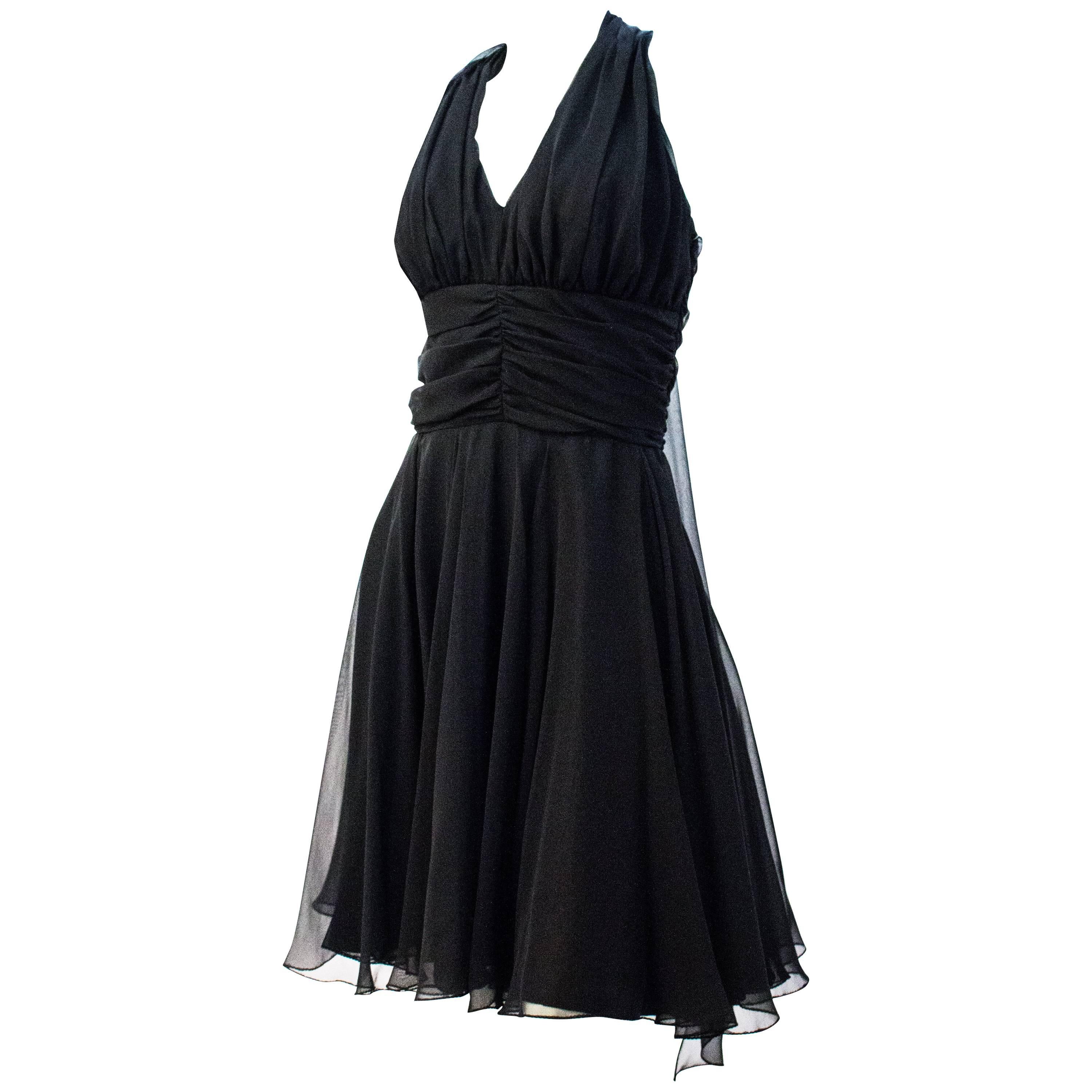 60s Black Chiffon Halter Dress For Sale