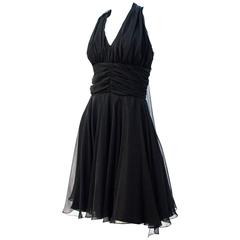 Vintage 60s Black Chiffon Halter Dress