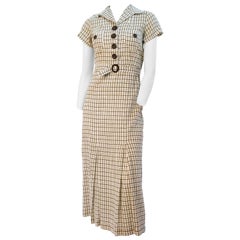 40s Plaid Cotton Day Dress with Matching Belt