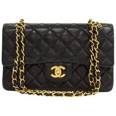 Vintage Chanel 2.55 Double Flap Black Quilted Leather Shoulder Bag