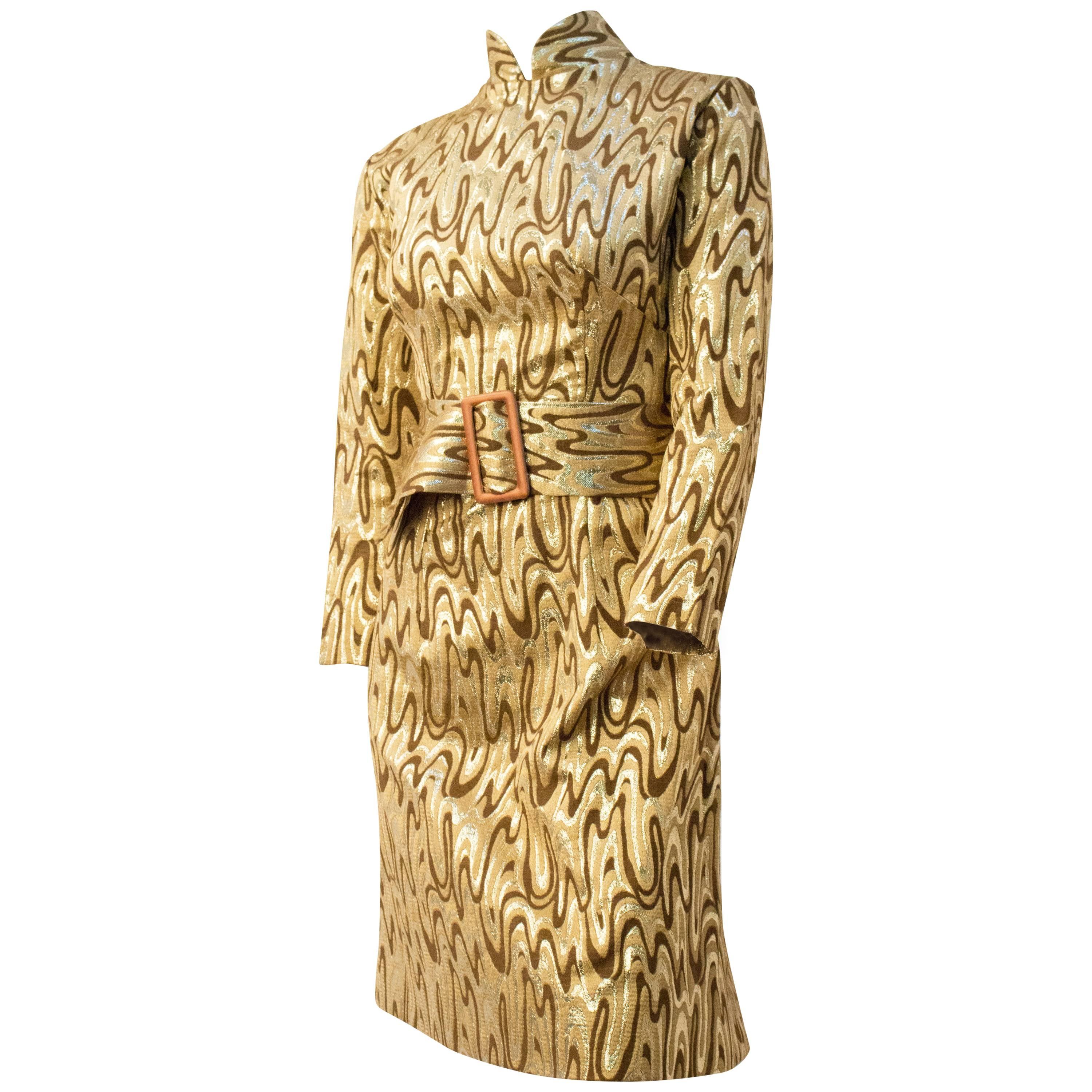 60s Psychedelic Melting Gold Evening Dress For Sale