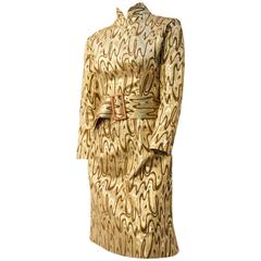 Used 60s Psychedelic Melting Gold Evening Dress