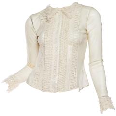 Vintage Victorian Style Lace & Net Blouse by Oscar De La Renta