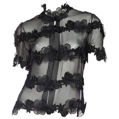 Sheer Black Chanel Jacket with Embroidered Flowers