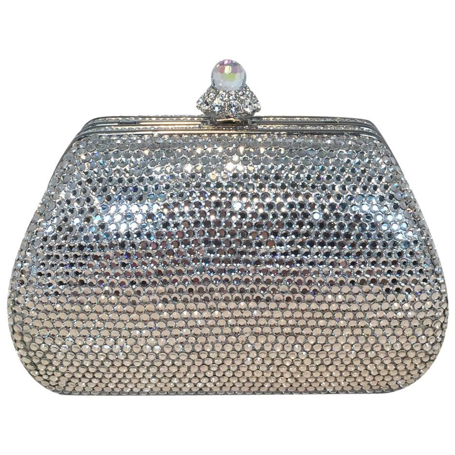 Judith Leiber Silver Swarovski Crystal Mini Purse Minaudiere Evening Bag