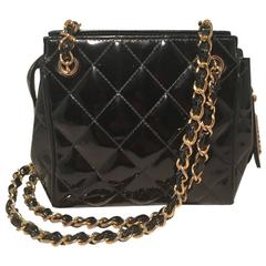 Chanel Vintage Black Quilted Black Patent Leather Mini Shoulder Bag