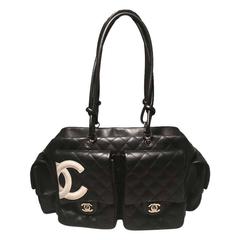 Chanel Black and White Leather Rue Cambon Reporter Shoulder Bag 