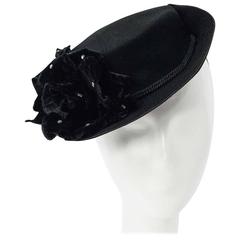 40 Black Wool Felt Toy Hat with Velvet Rose Accented with Rhinestone 