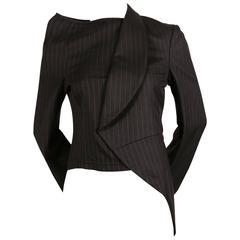 COMME DES GARCONS black pin-striped menswear asymmetrical half jacket