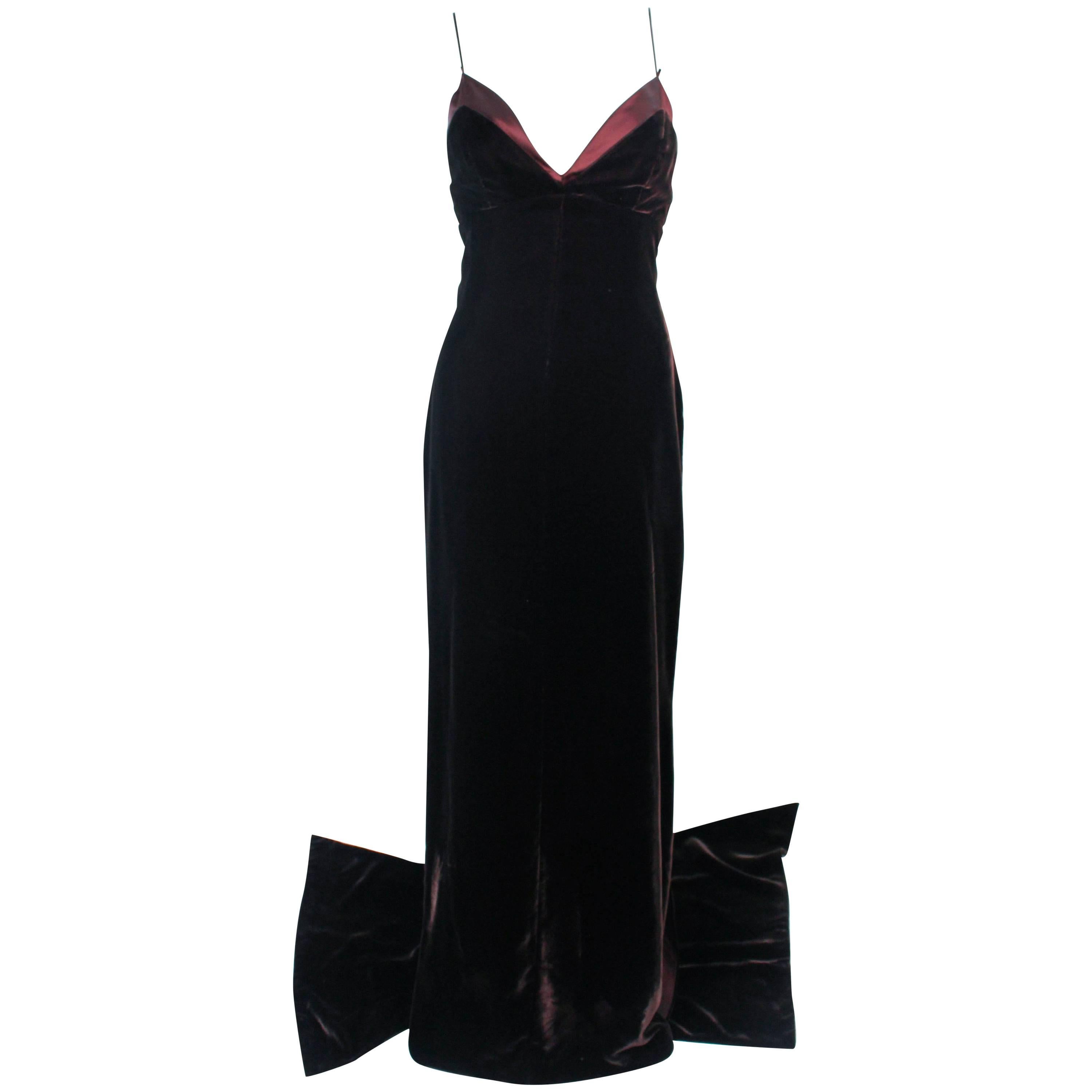 DICE KAYEK FRANCE Vintage Brown Velvet Gown with Satin Trim Size 8 For Sale