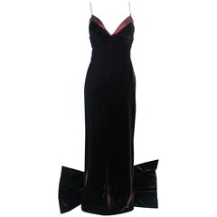 DICE KAYEK FRANCE Vintage Brown Velvet Gown with Satin Trim Size 8 3