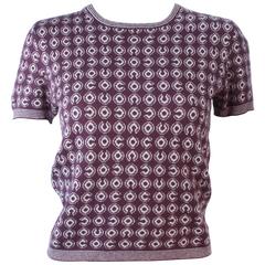 CHANEL Burgundy and Cream " COCO" Stretch Cashmere Sweater Size 38 7