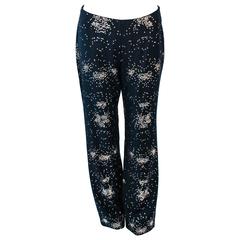 OZBEK Ultra Black Pants with Metal Sequin Applique Size 4 6