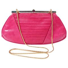 JUDITH LEIBER Vintage Purple Magenta Lizard Skin Purse with Mirror and Comb