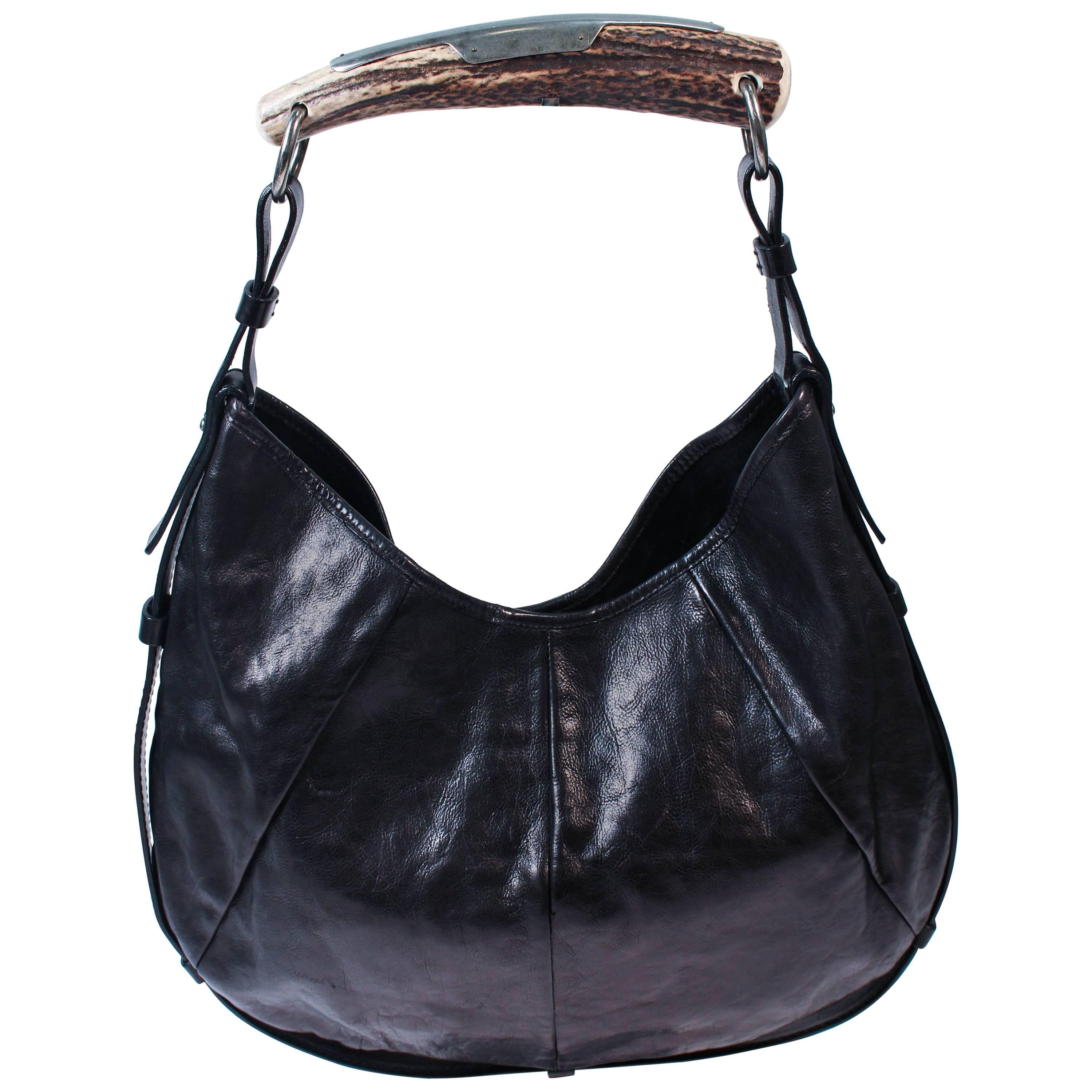 YVES SAINT LAURENT Tom Ford Deer Antler Style Black Leather Purse