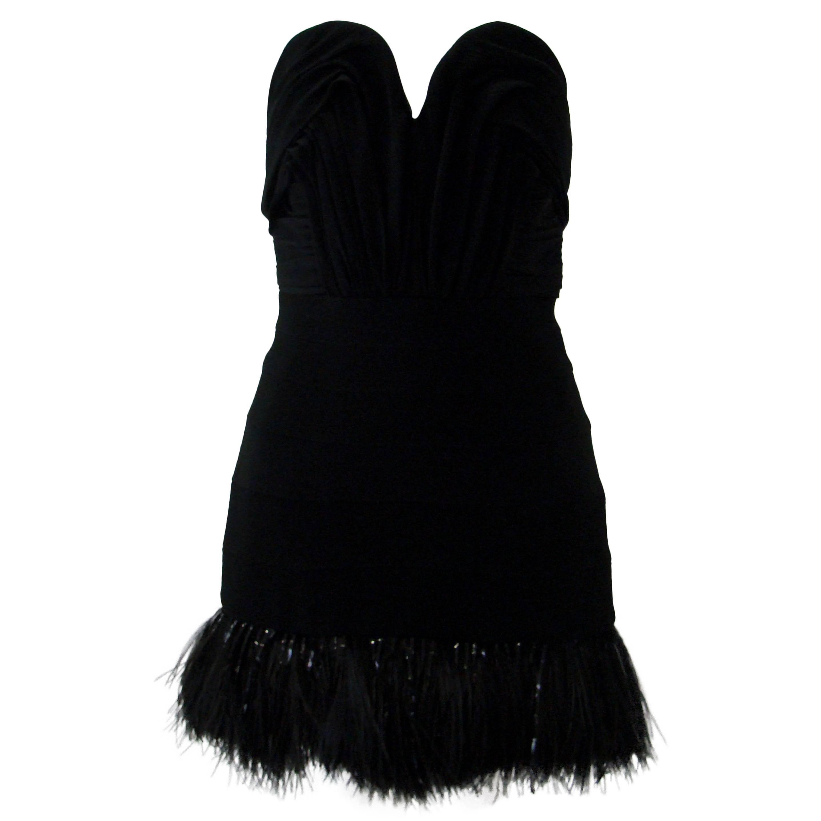 Pierre Balmain Strapless Feather Cocktail Dress For Sale