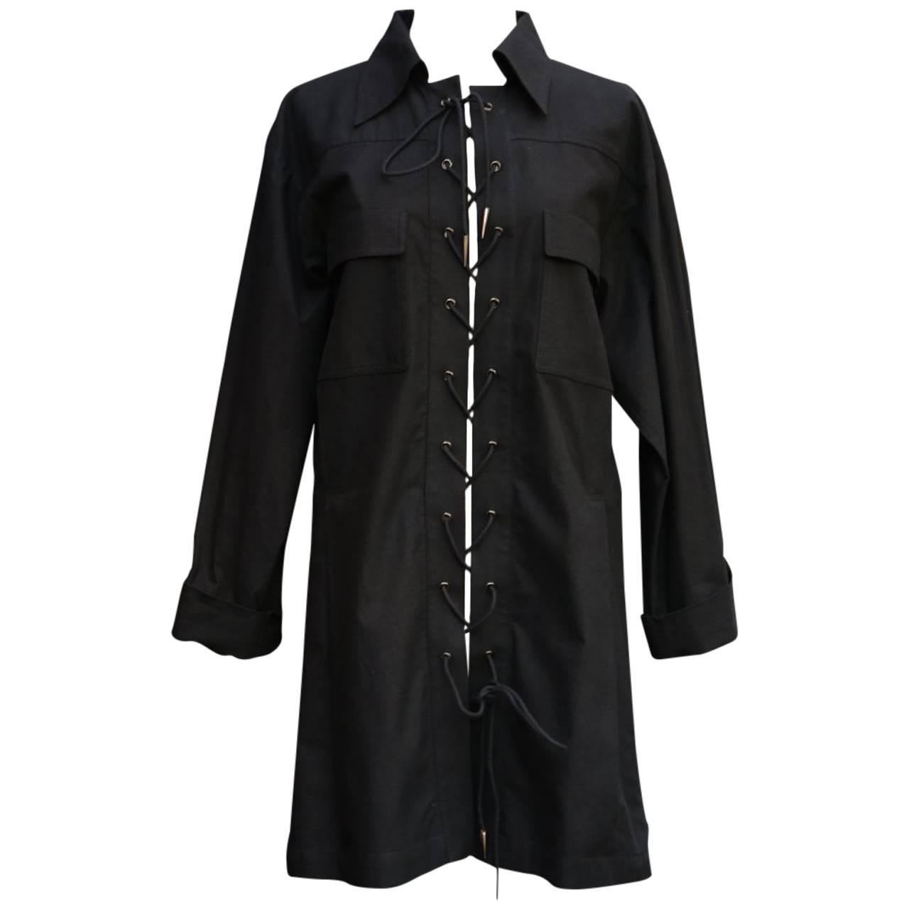1993 Yves Saint Laurent Black Cotton Saharienne Dress