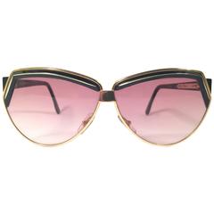 New Vintage Leonard LE5201 Black & Gold Cat Eye 1970's France Sunglasses