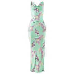 Gianni Versace Spring-Summer 1999 aqua orchid print jersey bodycon evening dress 12