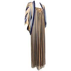 Vintage Janice Wainwright 2pc woven silk stripe maxi dress and jacket 1970s 3