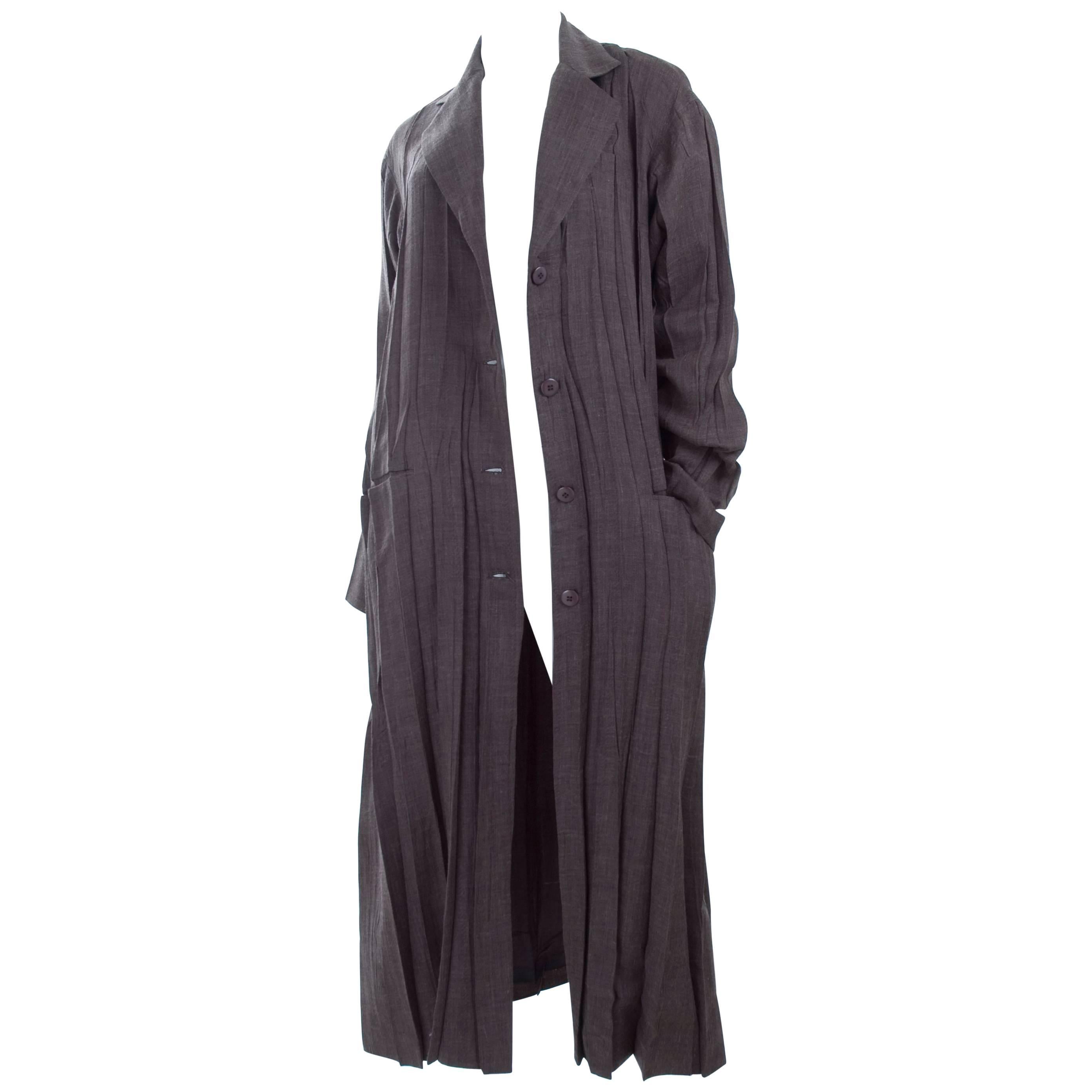 Issey Miyake Vintage Pleated Coat in Charcoal Size 3 For Sale