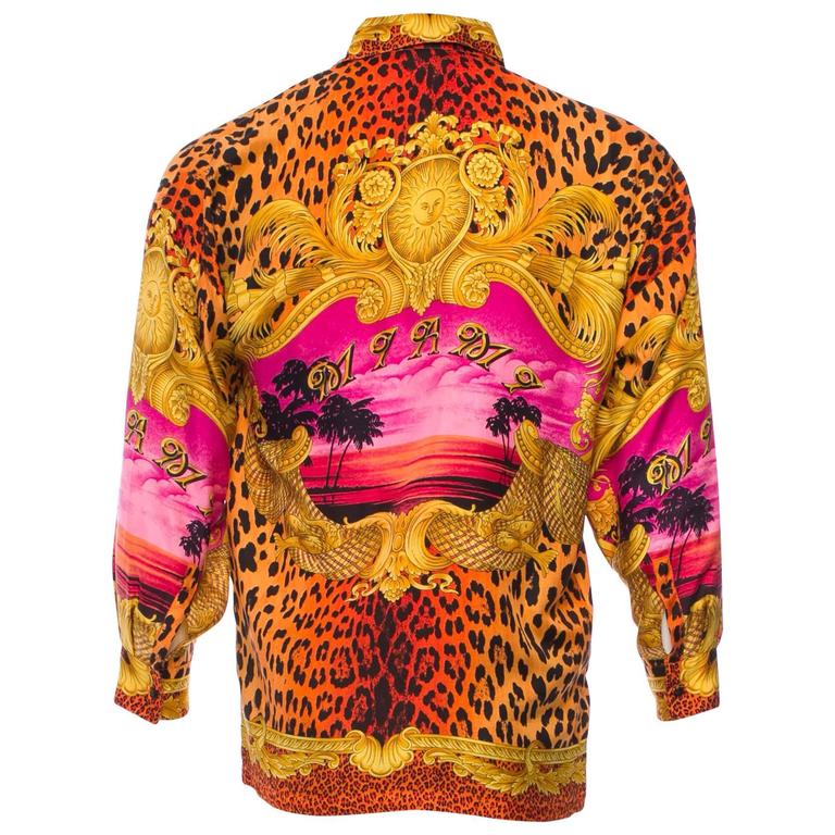 Gianni Versace Collectable 1993 Miami Silk Shirt with Leopard Print For ...