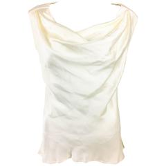 1990s Yves Saint Laurent White Silk Draped Blouse