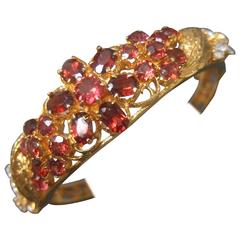 Exquisite Crystal Gilt Metal Hinged Leaf Bracelet 1