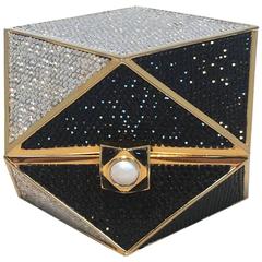 Judith Leiber Black and White Swarovski Crystal Geo Box Minaudiere