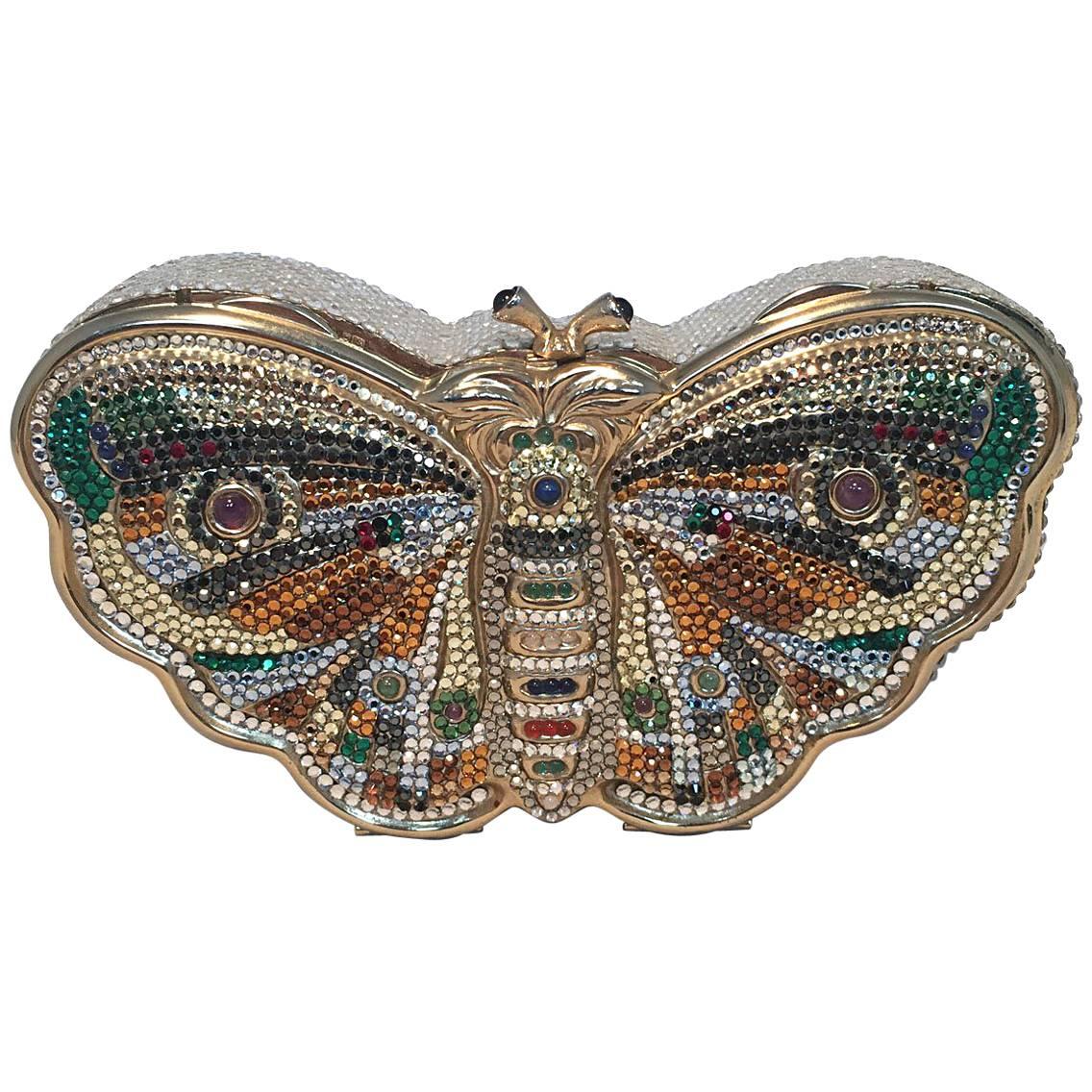 Judith Leiber Vintage Swarovski Crystal Butterfly Minaudiere Evening Bag